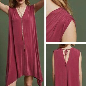 ANTHROPOLOGIE Eri + Ali Briella Tunic Dress Relaxed Boho Cupro Sz L Maroon